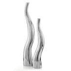 Set of Two Silver Aluminum Squiggly Vases
