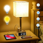 Table Lamp, 4 USB Ports, AC Power Outlets, Alarm Clock