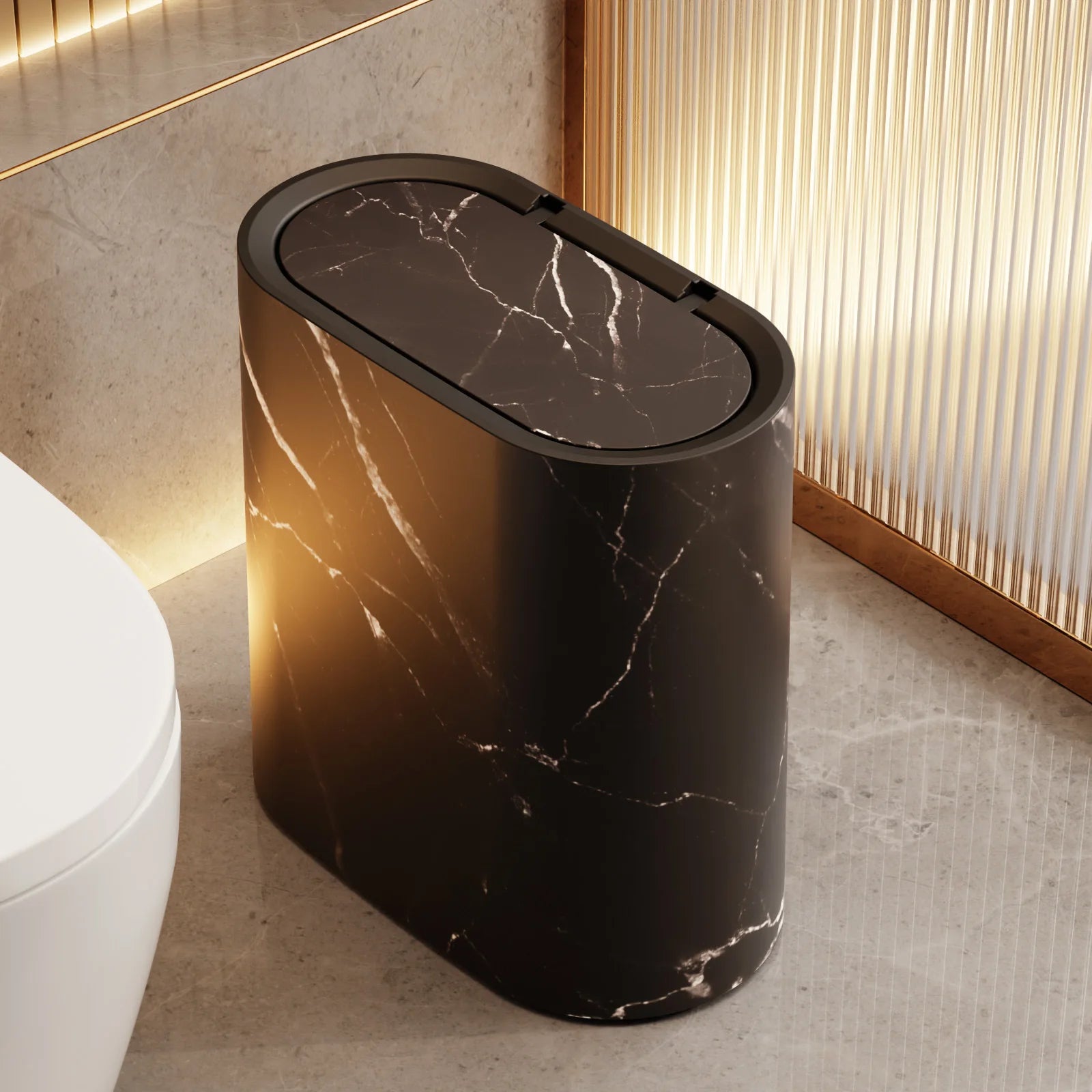 Marble Trash Can - Black & White