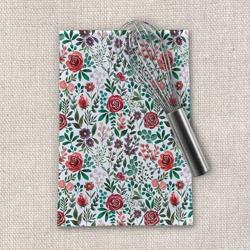 Pink and Purple Flowers Tea Towel